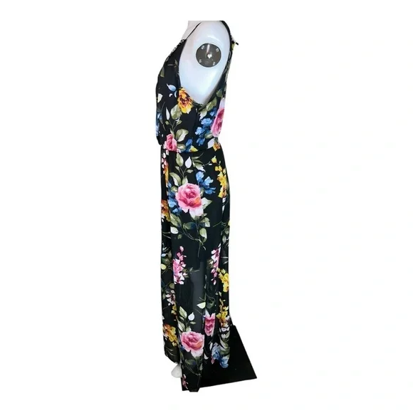 Crystal Doll Maxi Dress Womens XL black Floral Beaded Neck Sleeveless Lined NWT - Picture 4 of 13
